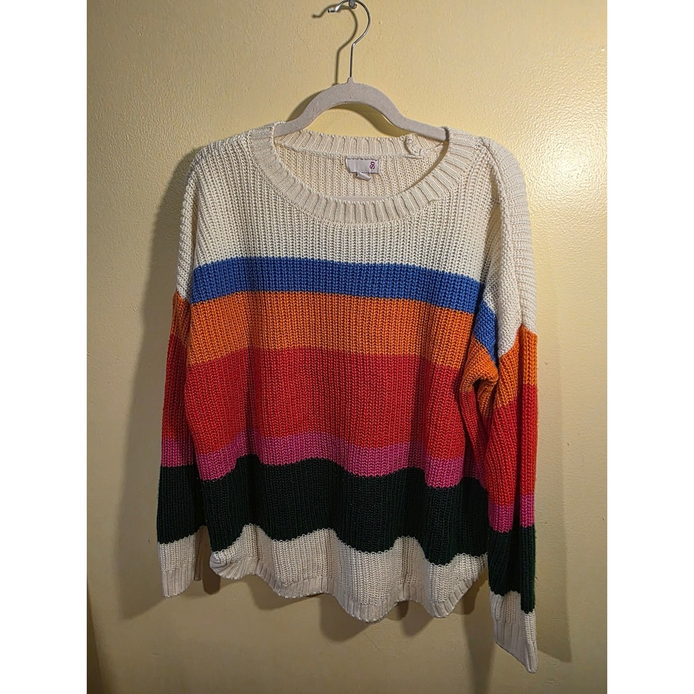 SO Striped Crewneck Sweater Womens XXL Multicolor Shaker Knit Pullover Relaxed